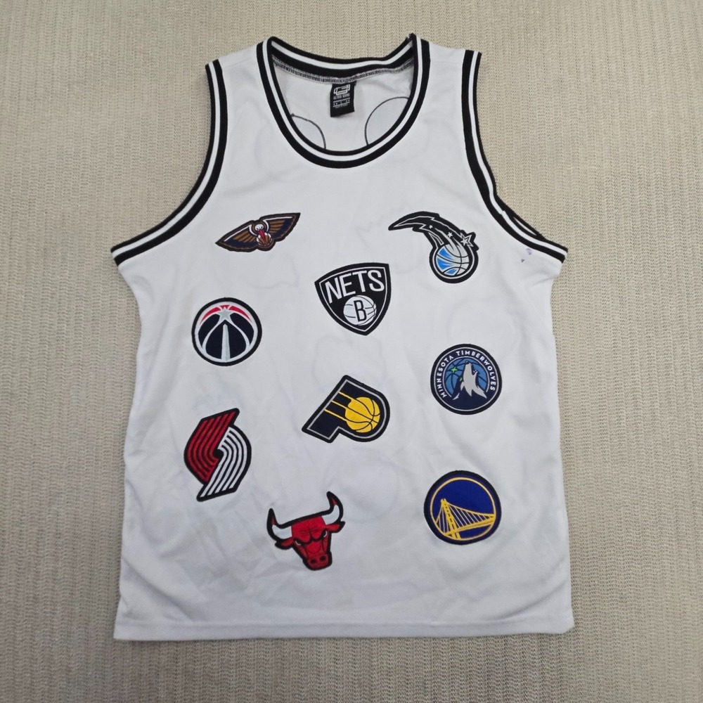 Ultra‎ Game NBA Basketball Jersey Mens Large White Multi-Team Logos Sewn